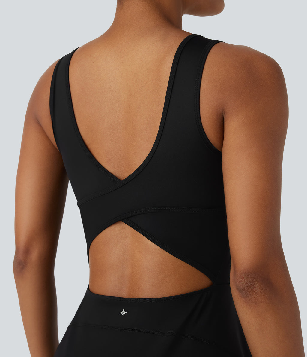 Airy U Neck 2-in-1 Pocket Mini InstantCool Dance Active Dress — Black — view 5