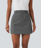 High Waisted Zipper Pocket A Line Mini Golf Skirt — Steel Gray — view 1