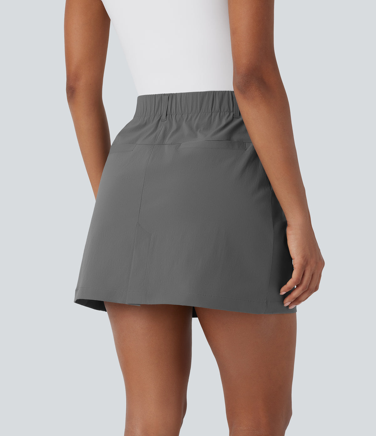 High Waisted Zipper Pocket A Line Mini Golf Skirt — Steel Gray — view 3