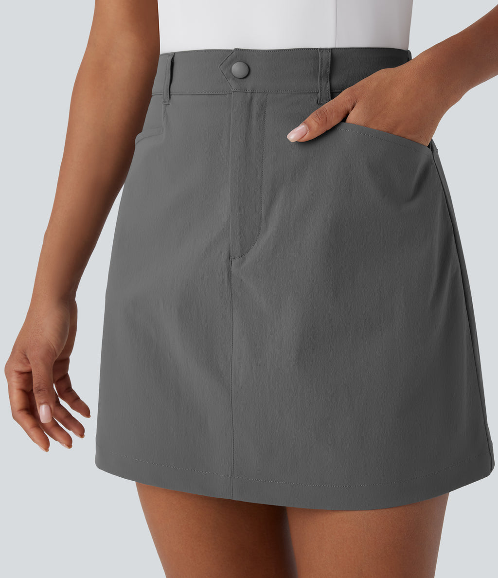 High Waisted Zipper Pocket A Line Mini Golf Skirt — Steel Gray — view 7
