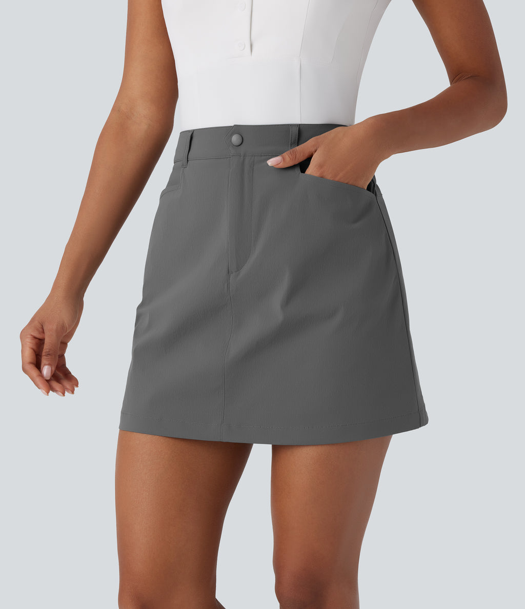 High Waisted Zipper Pocket A Line Mini Golf Skirt — Steel Gray — view 4