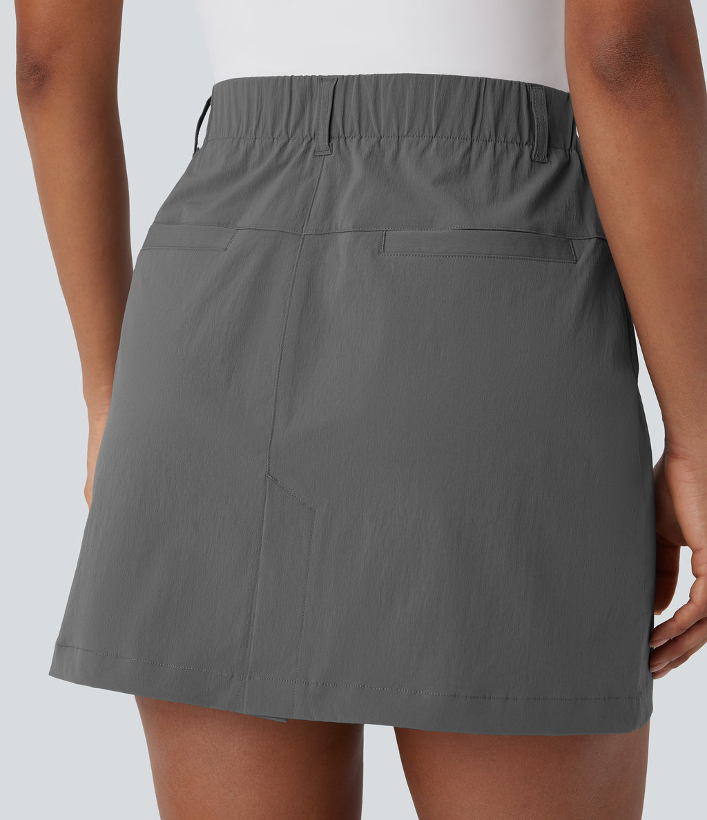 High Waisted Zipper Pocket A Line Mini Golf Skirt — Steel Gray — view 5