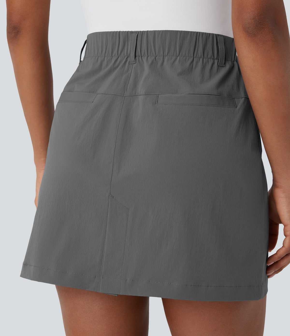High Waisted Zipper Pocket A Line Mini Golf Skirt — Steel Gray — view 5