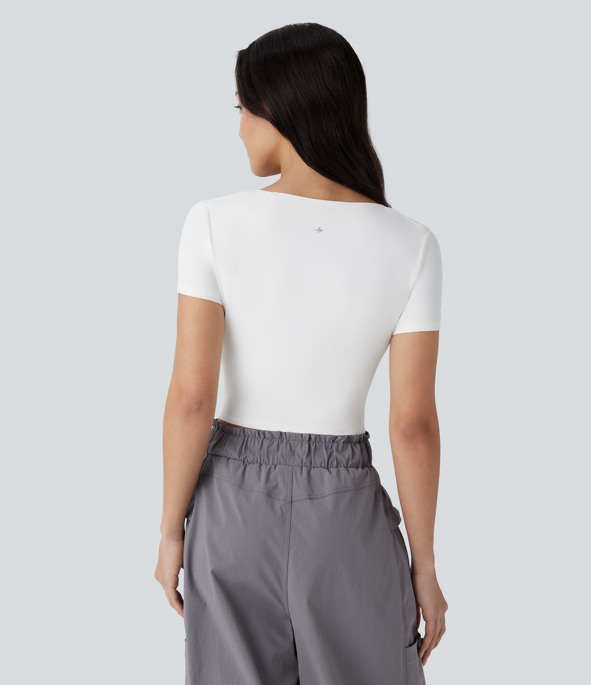 Square Neck Short Sleeve Ruched Cropped Hiking Sports Top-UPF40+ — White — view 2