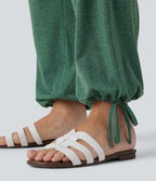 Crossover High Waisted Side Pocket Drawstring Casual Joggers — Emerald Floral Yarn — view 5