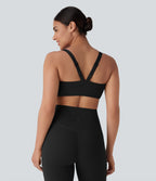Medium Support U Neck Workout Sports Bra A-D Cups — Black — view 2