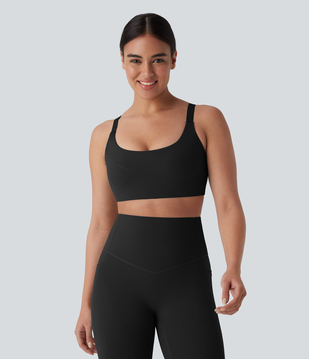 Medium Support U Neck Workout Sports Bra A-D Cups — Black — view 3