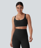 Medium Support U Neck Workout Sports Bra A-D Cups — Black — view 3
