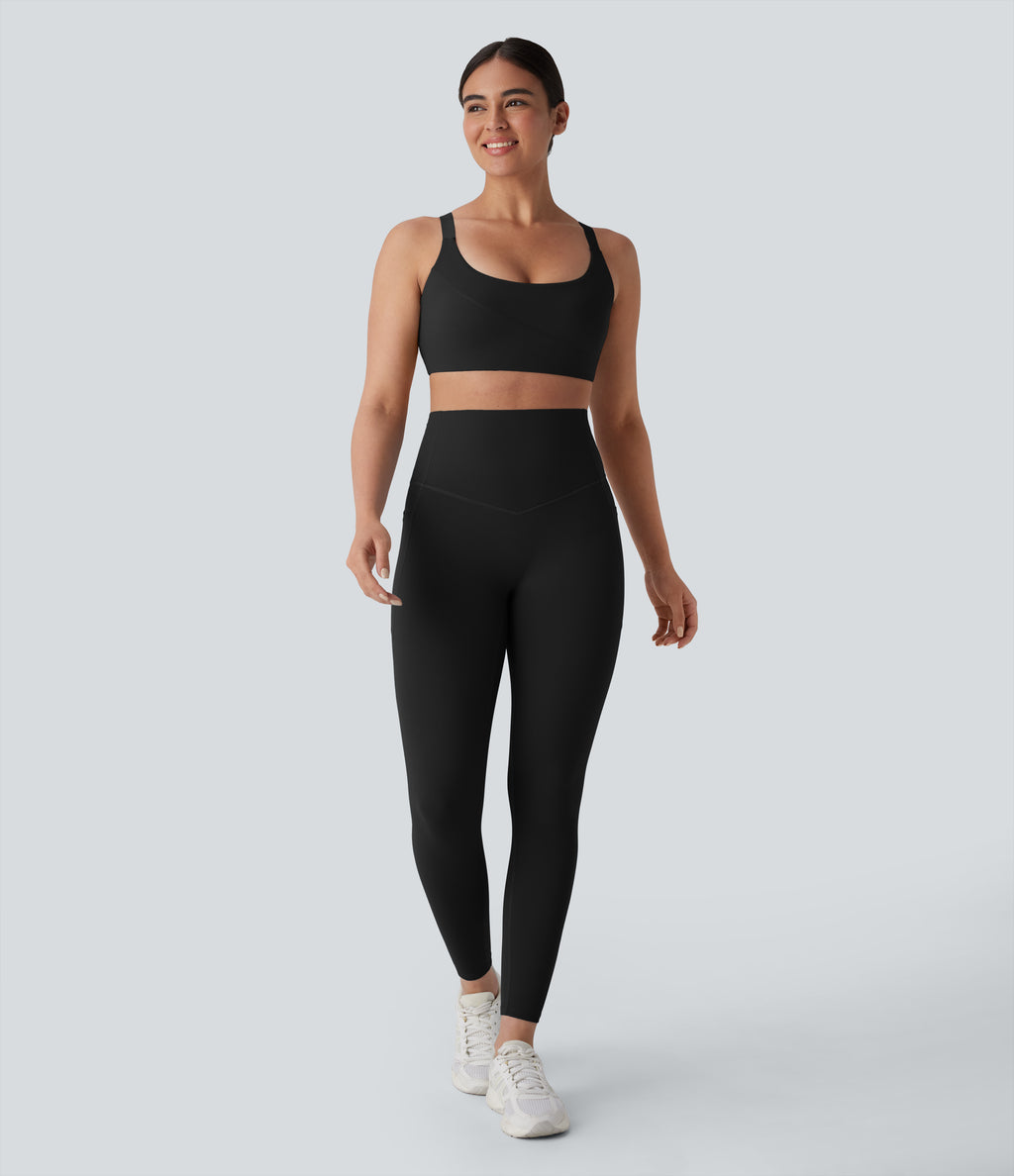 Medium Support U Neck Workout Sports Bra A-D Cups — Black — view 6