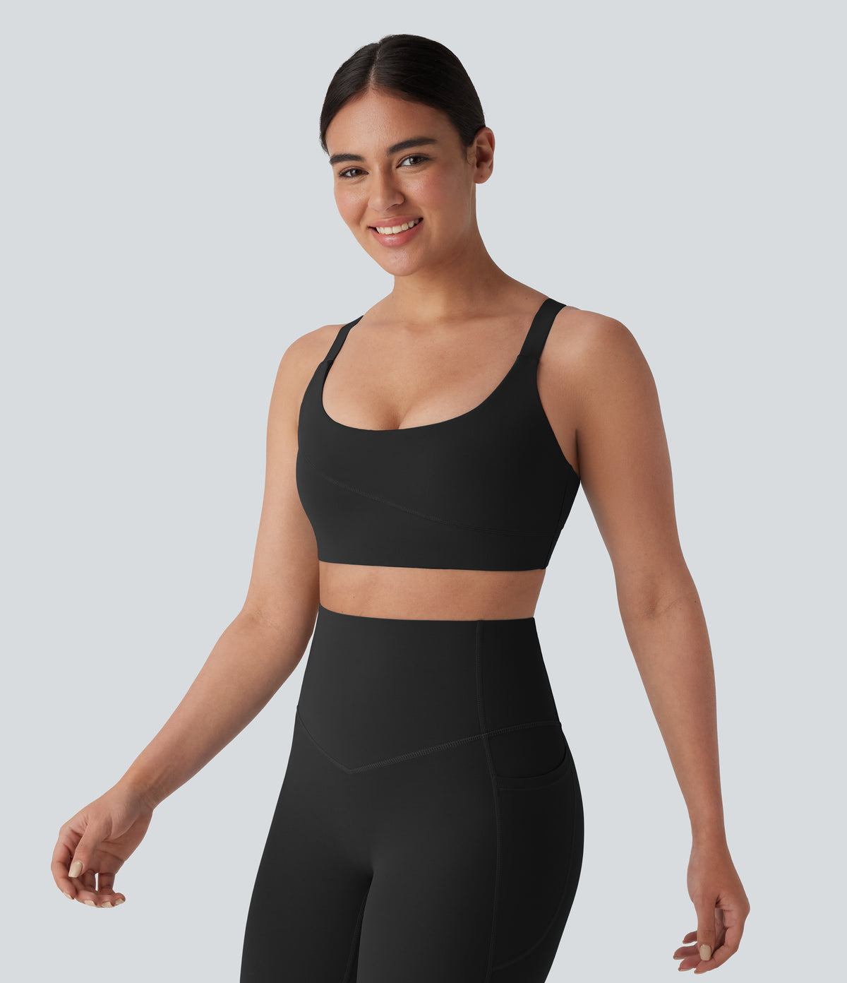 Medium Support U Neck Workout Sports Bra A-D Cups — Black — view 4