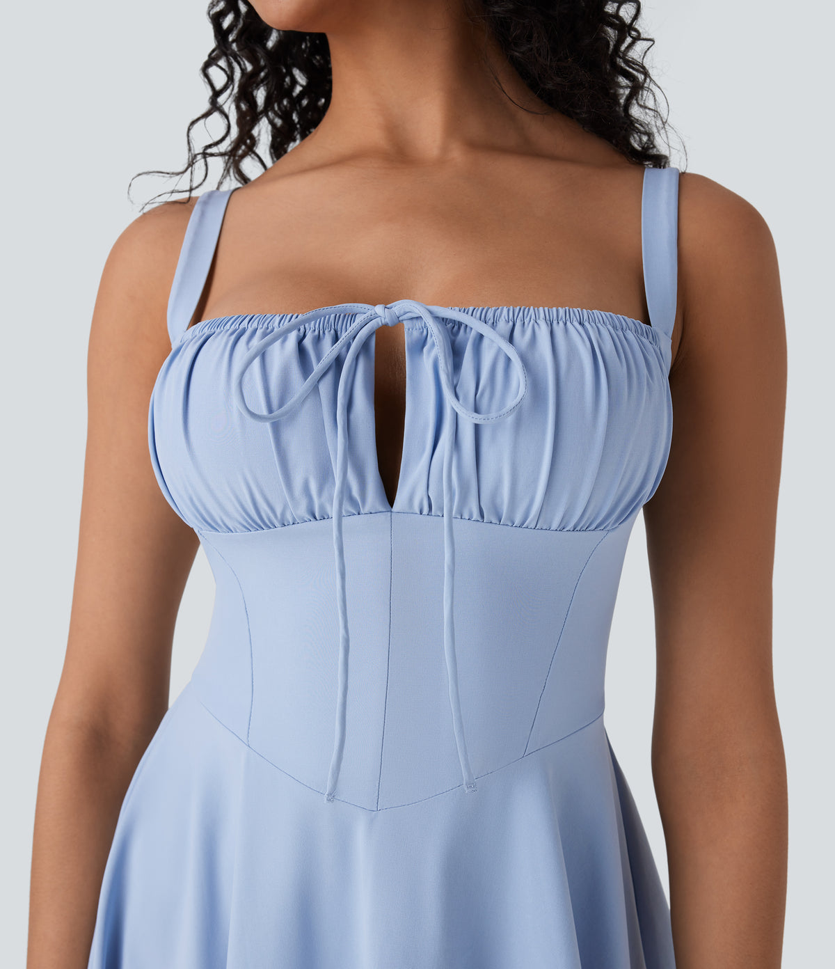 Backless Crisscross Lace Up Corset Quick Dry Micro Mini Resort Dress — Ballad Blue — view 5