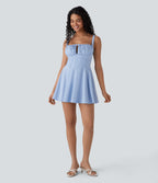 Backless Crisscross Lace Up Corset Quick Dry Micro Mini Resort Dress — Ballad Blue — view 6
