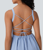 Backless Crisscross Lace Up Corset Quick Dry Micro Mini Resort Dress — Ballad Blue — view 4