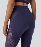 High Waisted Crossover Pocket Contrast Lace 7/8 Yoga Leggings — Peacoat — view 5