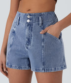 Mid Rise Zipper Pocket Denim Casual Shorts 3'' — Blue Jasper Denim — view 5