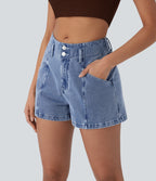 Mid Rise Zipper Pocket Denim Casual Shorts 3'' — Blue Jasper Denim — view 3