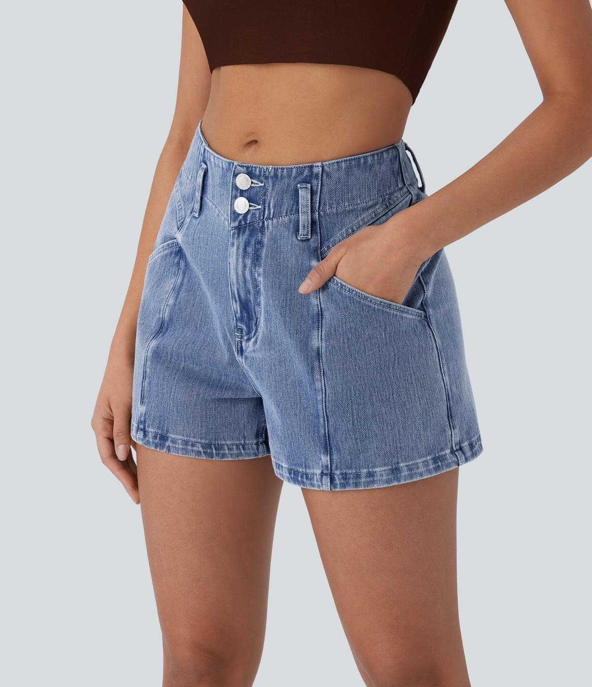 Mid Rise Zipper Pocket Denim Casual Shorts 3'' — Blue Jasper Denim — view 3