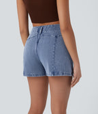 Mid Rise Zipper Pocket Denim Casual Shorts 3'' — Blue Jasper Denim — view 2