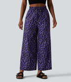 High Waisted Drawstring Pocket Leopard Print Wide Leg Casual Trousers — Vibrant Violet Leopard — view 6