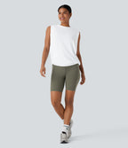 Round Neck Ruched InstantCool Yoga Tank Top-UPF50+ — White — view 8