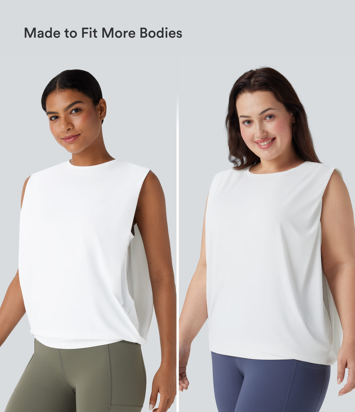 Round Neck Ruched InstantCool Yoga Tank Top-UPF50+ — White — view 3