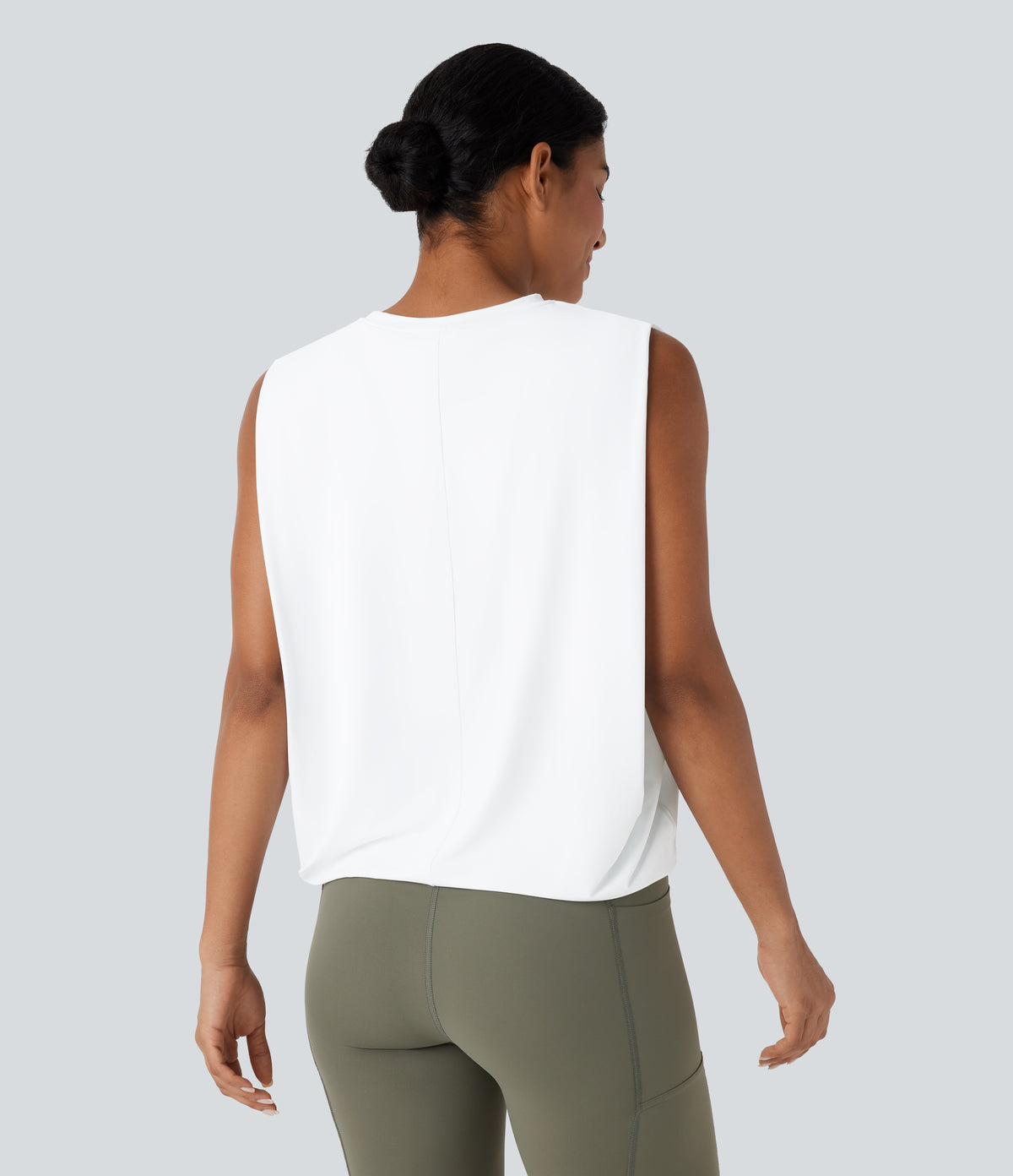 Round Neck Ruched InstantCool Yoga Tank Top-UPF50+ — White — view 2