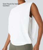 Round Neck Ruched InstantCool Yoga Tank Top-UPF50+ — White — view 5