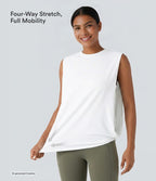 Round Neck Ruched InstantCool Yoga Tank Top-UPF50+ — White — view 4
