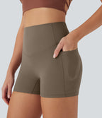 High Waisted Tummy Control Pocket Shaping Training Biker Shorts 3'' — Dawn Brown — view 6