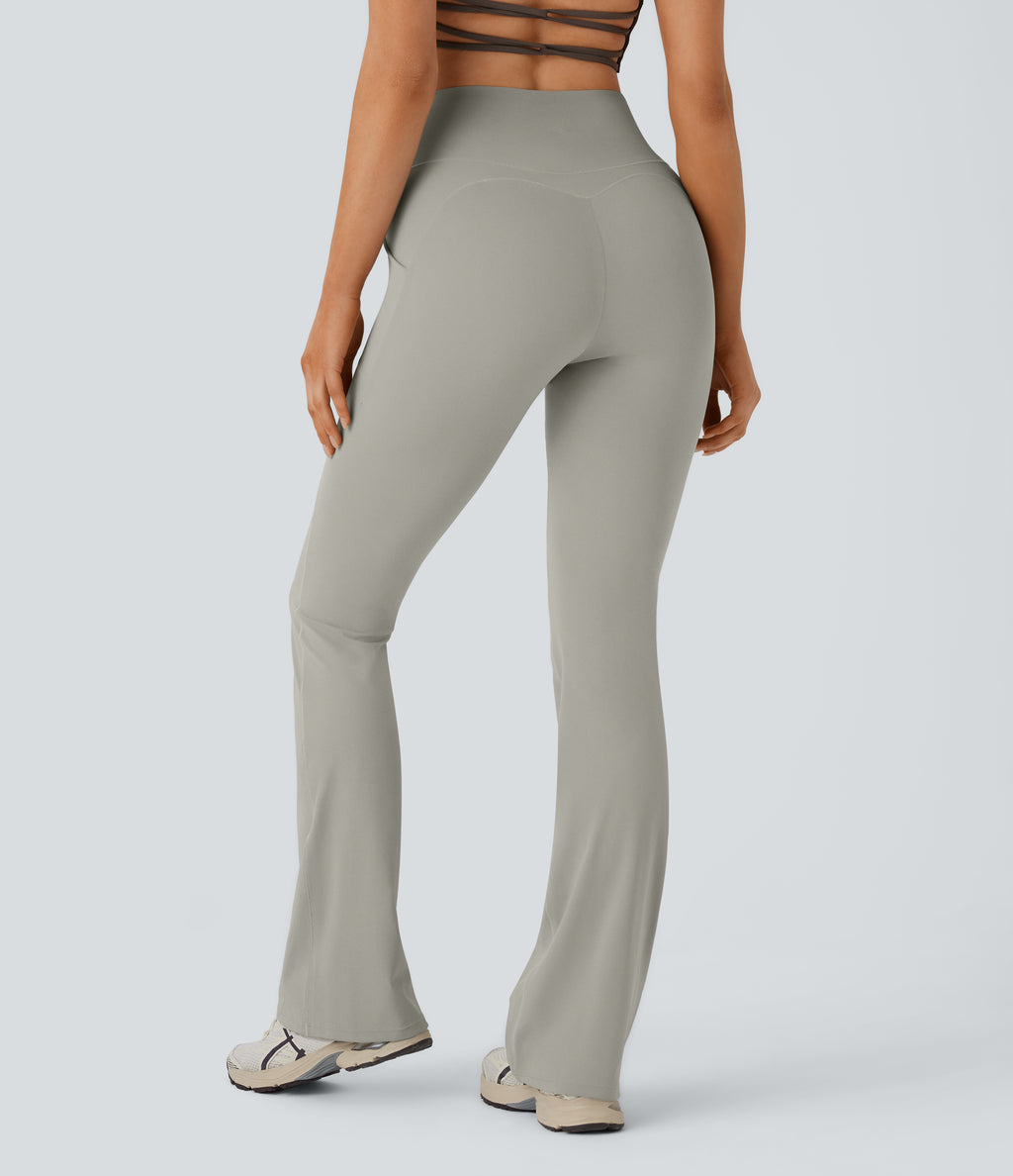 QuickDry High Waisted Tummy Control Pocket Yoga Flared Leggings — London Fog — view 2