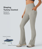 QuickDry High Waisted Tummy Control Pocket Yoga Flared Leggings — London Fog — view 1