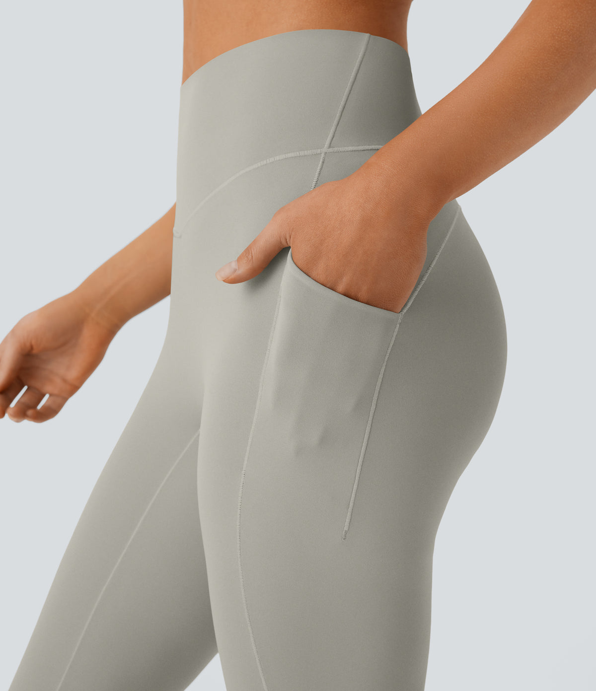 QuickDry High Waisted Tummy Control Pocket Yoga Flared Leggings — London Fog — view 4
