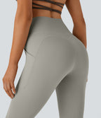 QuickDry High Waisted Tummy Control Pocket Yoga Flared Leggings — London Fog — view 5