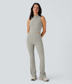 QuickDry High Waisted Tummy Control Pocket Yoga Flared Leggings — London Fog — view 6