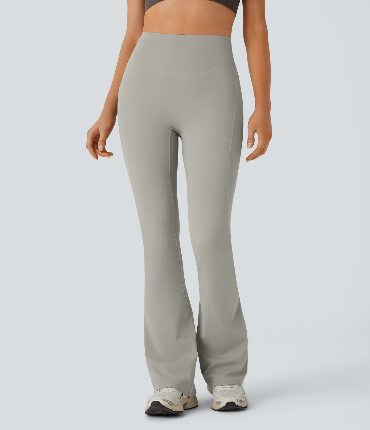 QuickDry High Waisted Tummy Control Pocket Yoga Flared Leggings — London Fog — view 3