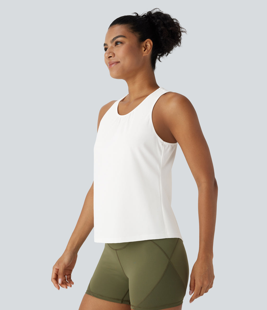 Racerback Curved Hem Quick Dry Running Tank Vest Top-UPF50+ — White — view 3