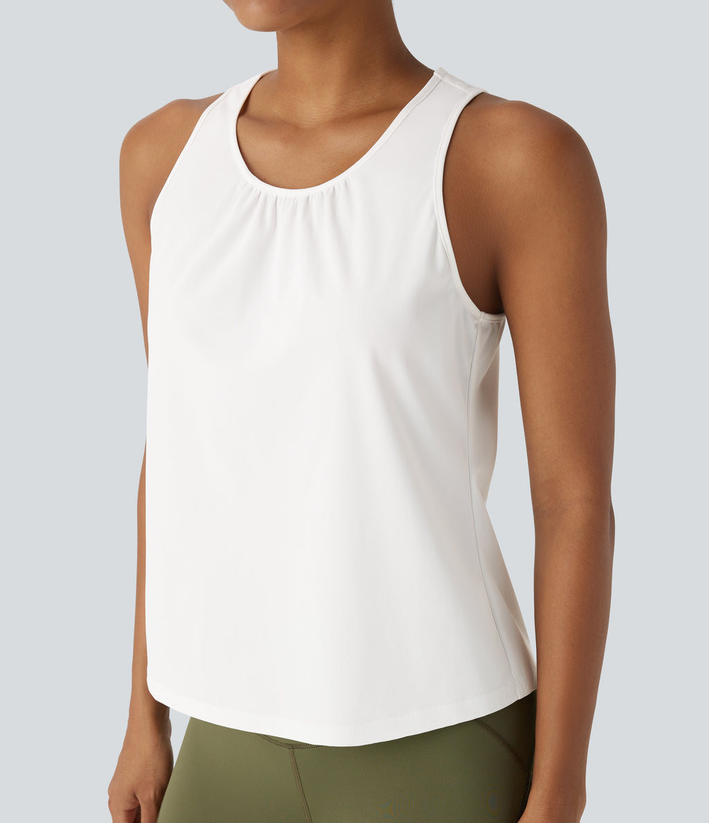 Racerback Curved Hem Quick Dry Running Tank Vest Top-UPF50+ — White — view 4