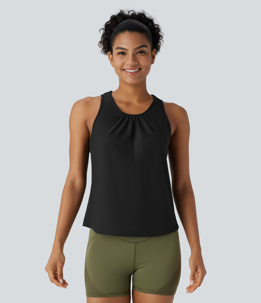 Racerback Curved Hem Quick Dry Running Tank Vest Top-UPF50+ — Black — view 7