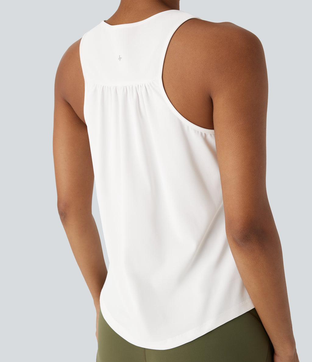 Racerback Curved Hem Quick Dry Running Tank Vest Top-UPF50+ — White — view 5