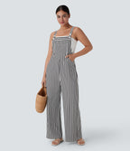 Pockets Stripe Waffle Dungarees — Black White Horizontal Stripe — view 6