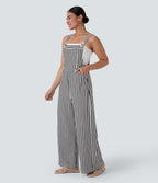 Pockets Stripe Waffle Dungarees — Black White Horizontal Stripe — view 3