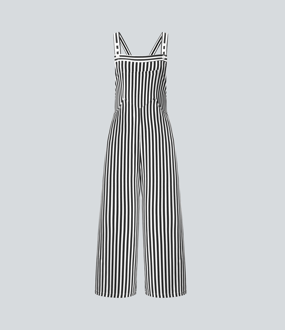 Pockets Stripe Waffle Dungarees — Black White Horizontal Stripe — view 7