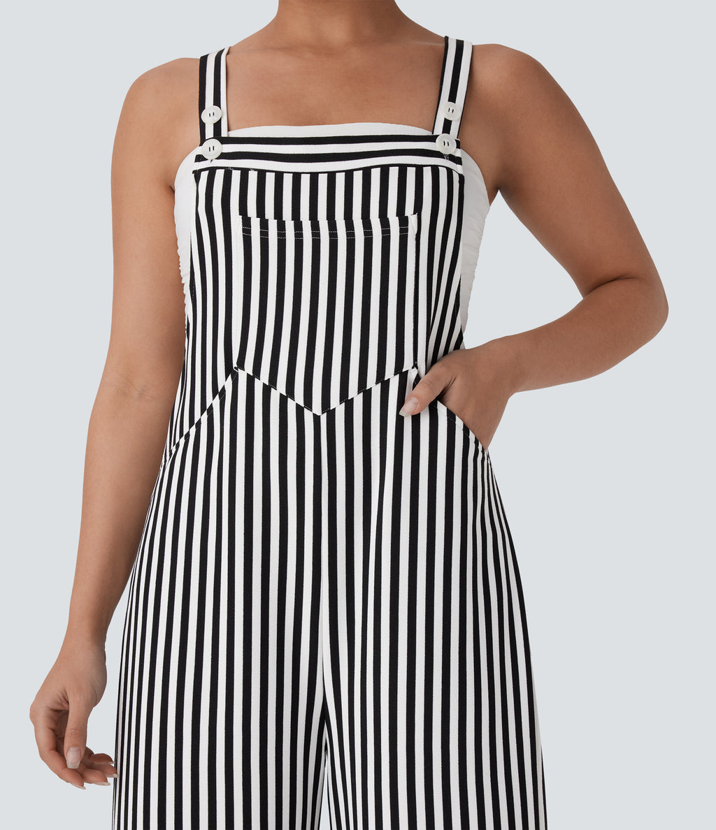 Pockets Stripe Waffle Dungarees — Black White Horizontal Stripe — view 5