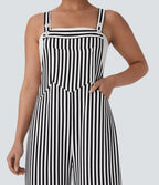 Pockets Stripe Waffle Dungarees — Black White Horizontal Stripe — view 5