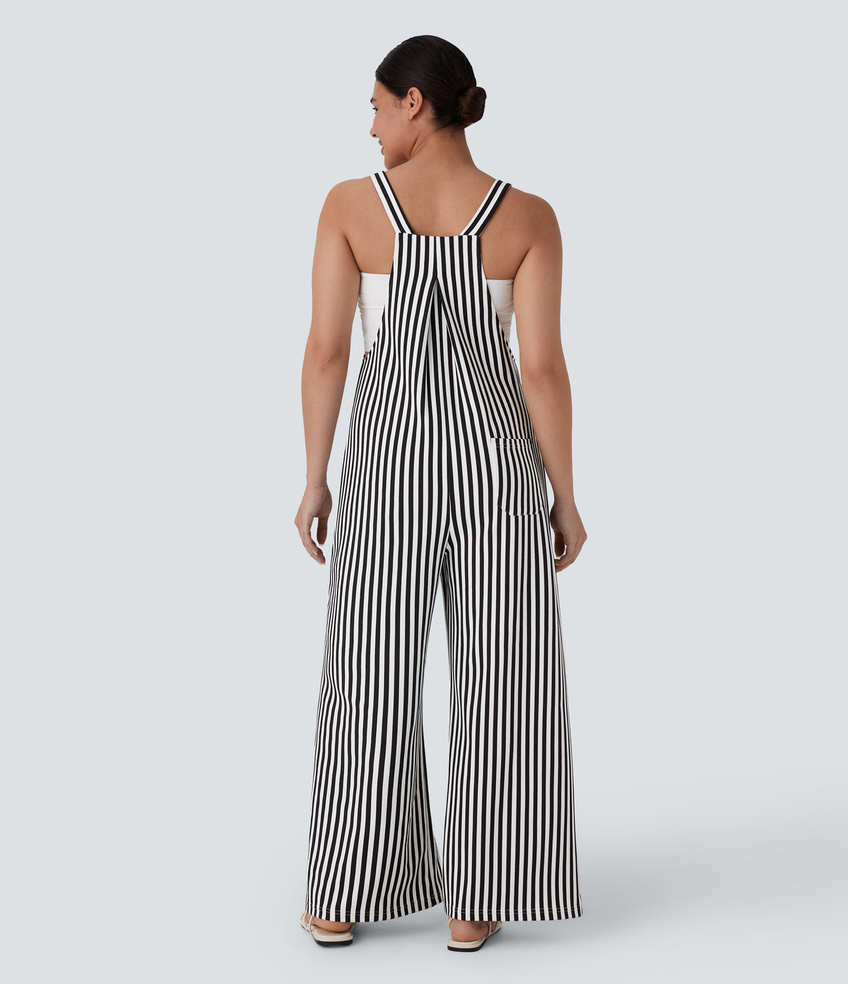 Pockets Stripe Waffle Dungarees — Black White Horizontal Stripe — view 2