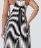 Pockets Stripe Waffle Dungarees — Black White Horizontal Stripe — view 4