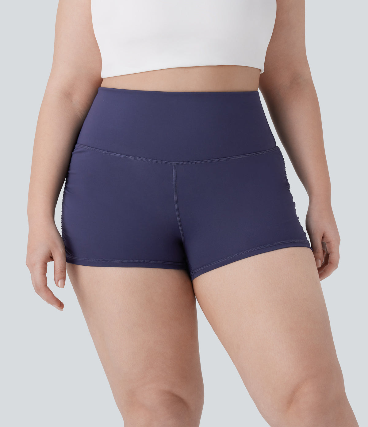 QuickDry High Waisted Tummy Control Ruched Running Plus Size Biker Shorts 2.5'' — Dawn Purple — view 3
