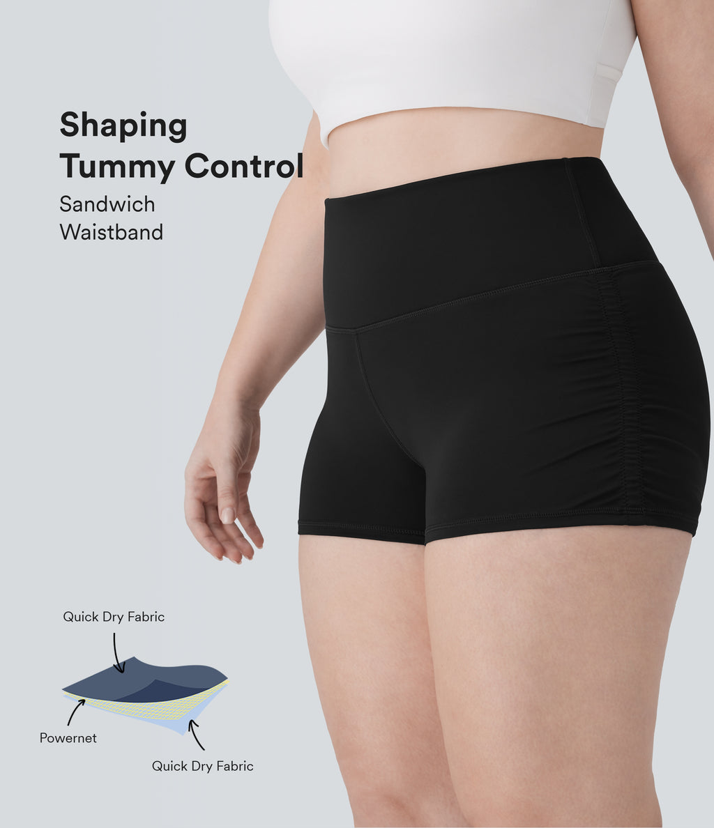 QuickDry High Waisted Tummy Control Ruched Running Plus Size Biker Shorts 2.5'' — Black — view 6