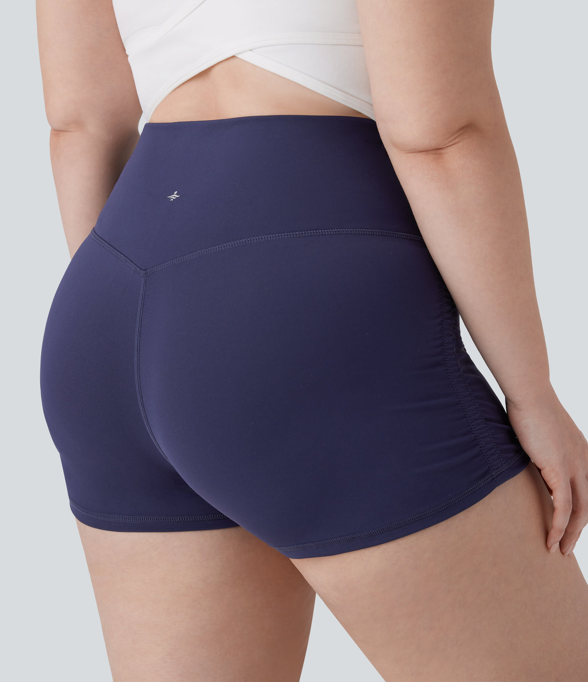 QuickDry High Waisted Tummy Control Ruched Running Plus Size Biker Shorts 2.5'' — Dawn Purple — view 4