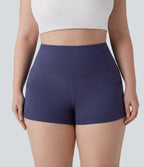 QuickDry High Waisted Tummy Control Ruched Running Plus Size Biker Shorts 2.5'' — Dawn Purple — view 5